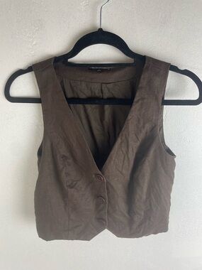 Madewell Brown Sleeveless V-Neck Button Front Vest